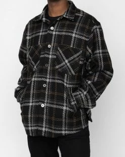 EPTM. EPTM SLIT FLANNEL SHIRT-MOCHA BLACK SHIRTS