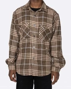 EPTM. EPTM SLIT FLANNEL SHIRT- PLAID BROWN SHIRTS