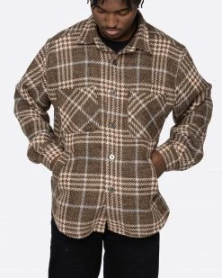 EPTM. EPTM SLIT FLANNEL SHIRT- PLAID BROWN SHIRTS