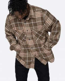 EPTM. EPTM SLIT FLANNEL SHIRT- PLAID BROWN SHIRTS
