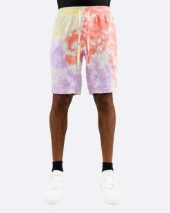 EPTM. EPTM TIE DYE SHORTS-PINK/YELLOW/LT. PURPLE