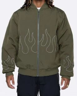 EPTM. EPTM FLAME STITCH BOMBER JACKET-OLIVE JACKETS
