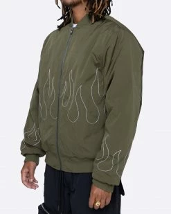 EPTM. EPTM FLAME STITCH BOMBER JACKET-OLIVE JACKETS