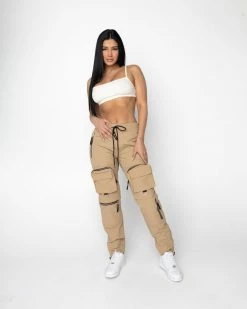 EPTM. EPTM WOMEN C4 CARGO PANTS-KHAKI BOTTOMS
