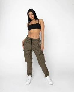 EPTM. BOTTOMS EPTM WOMEN BOMBER CARGO PANTS-OLIVE