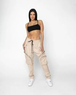 EPTM. EPTM WOMEN BOMBER CARGO PANTS-KHAKI BOTTOMS