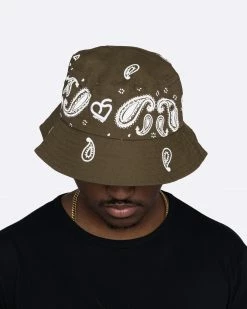 EPTM. NEW ARRIVALS EPTM X PASCAL VINTAGE PAISLEY BUCKET HAT-OLIVE