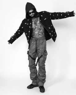 EPTM. DAVE EAST STRAP STACKED FLARE PANTS - CHARCOAL CARGOS