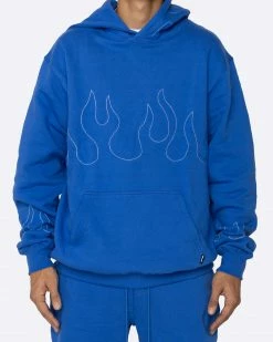 EPTM. EPTM HAND STITCHED FLAME HOODIE-ROYAL BLUE