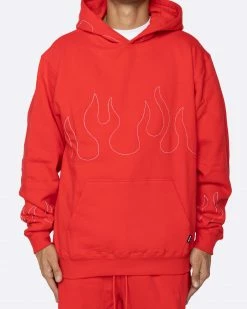 EPTM. EPTM HAND STITCHED FLAME HOODIE-RED/WHITE HOODIES
