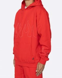 EPTM. EPTM HAND STITCHED FLAME HOODIE-RED/WHITE HOODIES