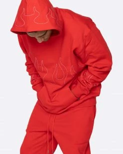 EPTM. EPTM HAND STITCHED FLAME HOODIE-RED/WHITE HOODIES