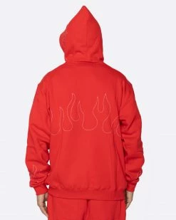 EPTM. EPTM HAND STITCHED FLAME HOODIE-RED/WHITE HOODIES