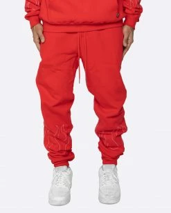 EPTM. EPTM HAND STITCHED FLAME SWEATPANTS-RED/WHITE