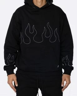 EPTM. EPTM HAND STITCHED FLAME HOODIE-BLACK/WHITE