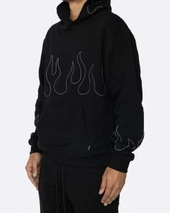 EPTM. EPTM HAND STITCHED FLAME HOODIE-BLACK/WHITE