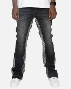 EPTM. EPTM FLARE DENIM CAMO DETAIL PANTS-DENIM BLACK