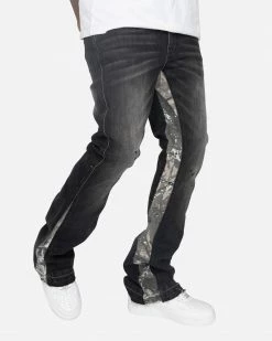 EPTM. EPTM FLARE DENIM CAMO DETAIL PANTS-DENIM BLACK