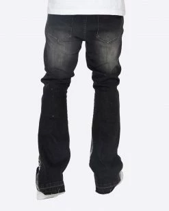 EPTM. EPTM FLARE DENIM CAMO DETAIL PANTS-DENIM BLACK