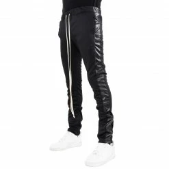 EPTM. EPTM BLACK/BLACK VEGAN LEATHER-TRACK PANTS