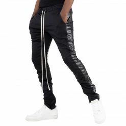 EPTM. EPTM BLACK/BLACK VEGAN LEATHER-TRACK PANTS