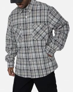 EPTM. EPTM SLIT FLANNEL SHIRT-CONCRETE