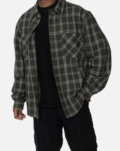 EPTM. EPTM SLIT FLANNEL SHIRT-DRK OLIVE