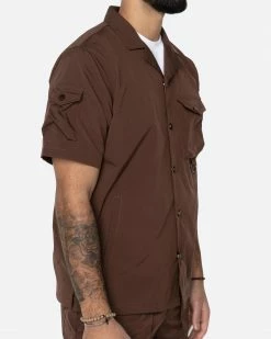 EPTM. EPTM SNAP BUTTON SHIRT-BROWN