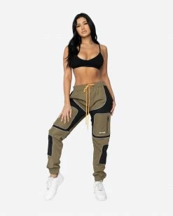 EPTM. BOTTOMS EPTM WOMEN NYLON RS PANTS- OLIVE/BLACK
