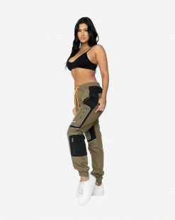 EPTM. BOTTOMS EPTM WOMEN NYLON RS PANTS- OLIVE/BLACK