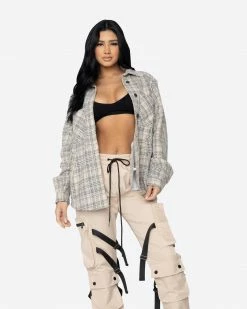 EPTM. EPTM WOMEN SLIT FLANNEL SHIRT-CREAM 7 EPTM. EPTM WOMEN SLIT FLANNEL SHIRT-CREAM