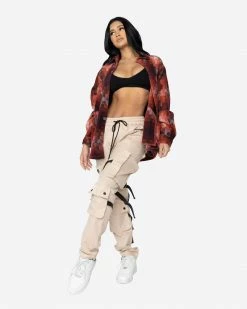 EPTM. TOPS EPTM WOMEN HEAVY FLANNEL SHIRT-ORANGE