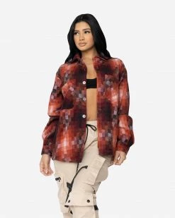 EPTM. TOPS EPTM WOMEN HEAVY FLANNEL SHIRT-ORANGE