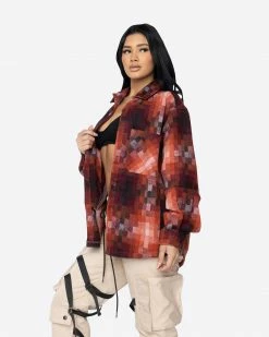 EPTM. TOPS EPTM WOMEN HEAVY FLANNEL SHIRT-ORANGE