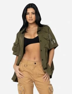 EPTM. EPTM WOMEN SNAP BUTTON SHIRT-OLIVE