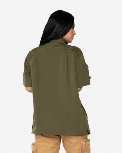 EPTM. EPTM WOMEN SNAP BUTTON SHIRT-OLIVE