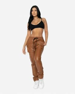EPTM. EPTM WOMEN GOPACHI SNAP CARGO PANTS-BROWN BOTTOMS