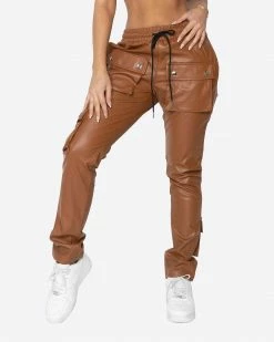 EPTM. EPTM WOMEN GOPACHI SNAP CARGO PANTS-BROWN BOTTOMS