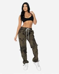 EPTM. EPTM WOMEN TIE DYE HYPER TRACK PANTS-OLIVE