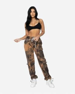 EPTM. BOTTOMS EPTM WOMEN TIE DYE HYPER TRACK PANTS-BROWN