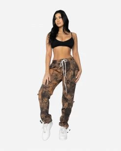 EPTM. BOTTOMS EPTM WOMEN TIE DYE HYPER TRACK PANTS-BROWN