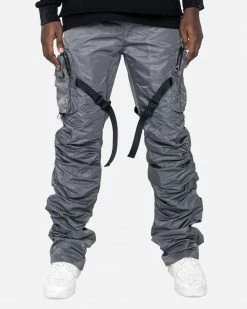 EPTM. DAVE EAST STRAP STACKED FLARE PANTS - CHARCOAL CARGOS