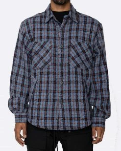 EPTM. SHIRTS EPTM SLIT FLANNEL SHIRT-VINTAGE BLUE